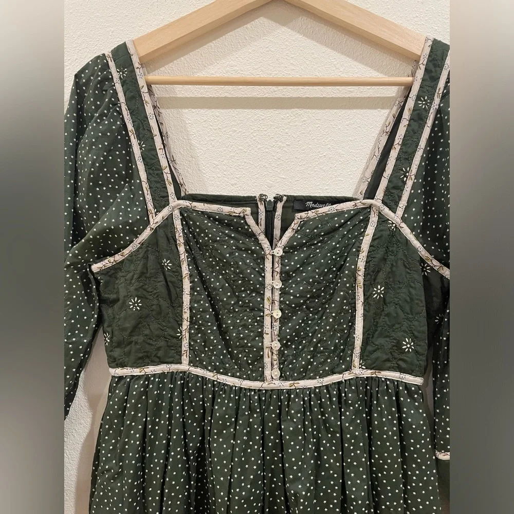 Madewell Mix Square-neck Green Quilted Floral Spring Prairie Mini Dress Size 2 - Picture 7 of 12
